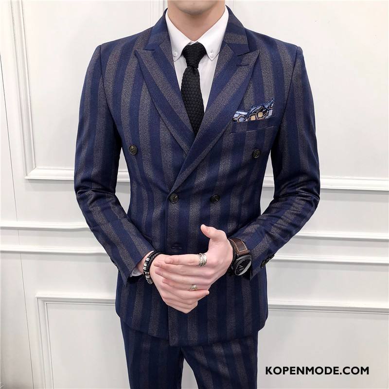 Kostuum Heren Slim Fit 2018 Winter Casual Mannen Herfst Blauw