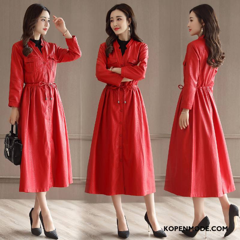 Leren Jassen Dames Elegante Slim Fit Casual Mode 2018 Zoet Rood