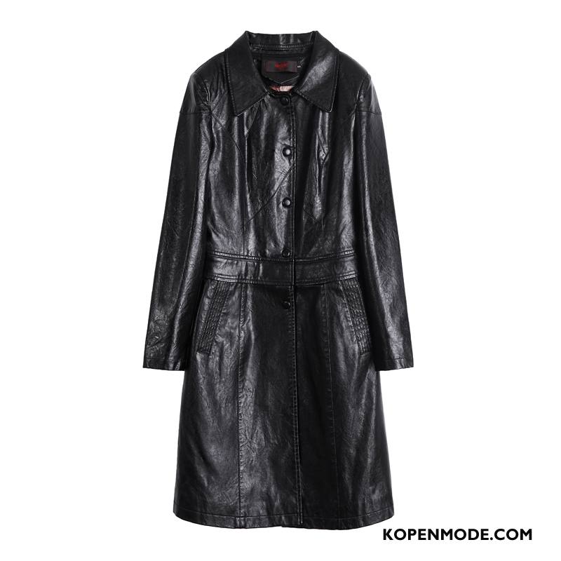 Leren Jassen Dames Lang Nieuw Trenchcoat Elegante Winter Vrouwen Zwart