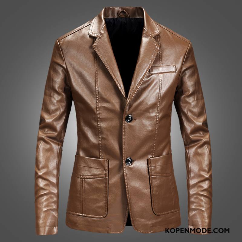Leren Jassen Heren Mooi Motorfiets Mannen Slim Fit Trend Dunne Bruine