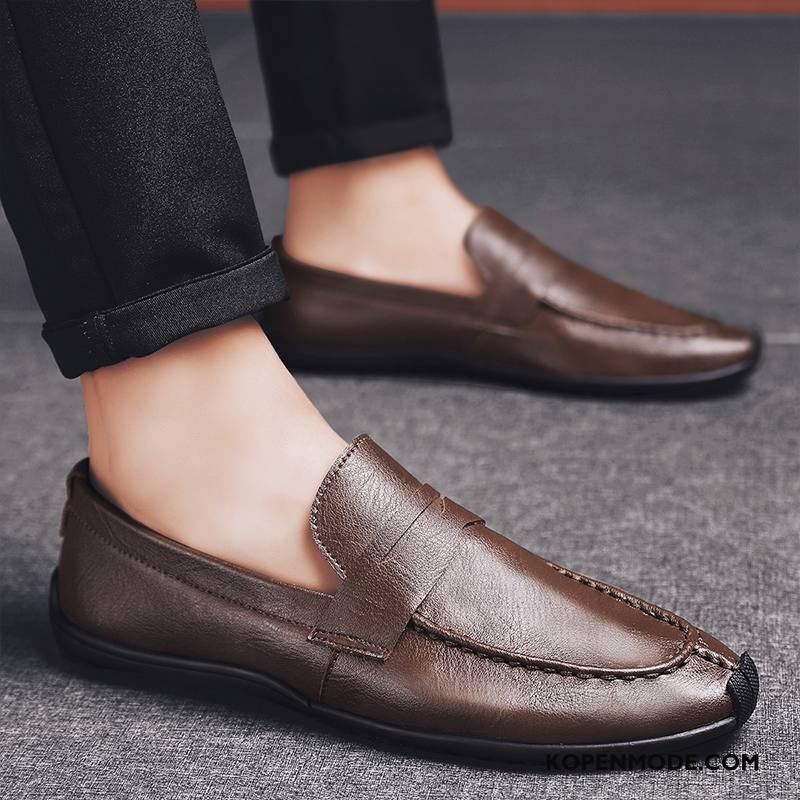 Leren Schoenen Heren Casual Brits Trend Bedrijf Punt Mannen Zwart Bruine