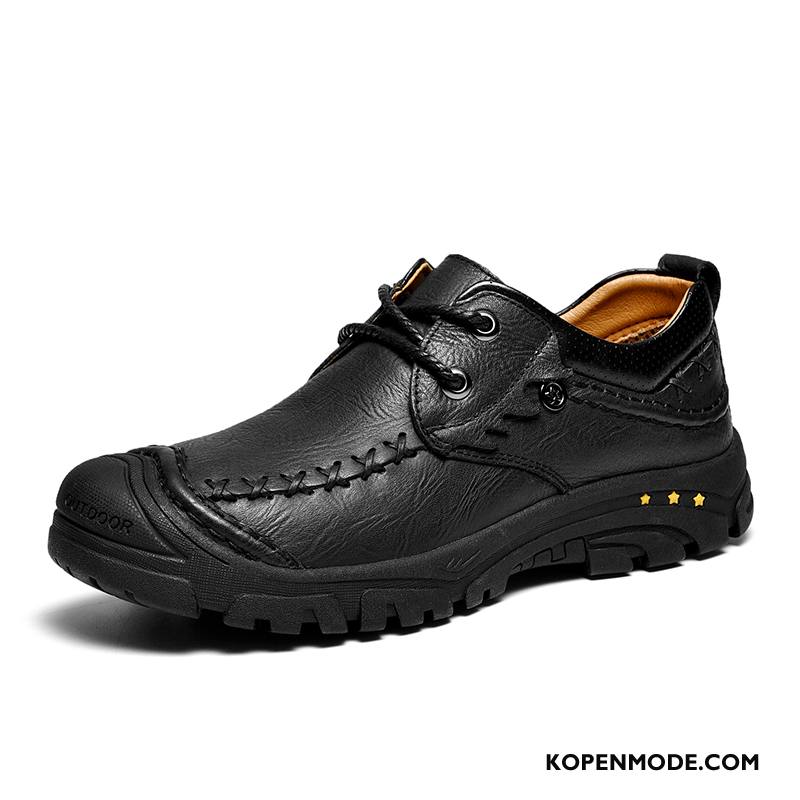 Leren Schoenen Heren Echt Leer Bootschoenen Antislip Outdoor Zachte Zolen Herfst Zwart