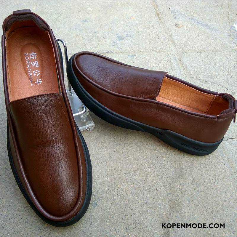 Leren Schoenen Heren Echt Leer Mannen Casual Zachte Zolen Slip On Bedrijf Bruine