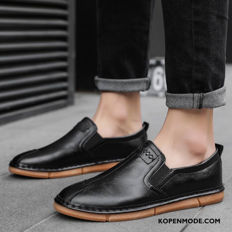 Leren Schoenen Heren Mannen Casual Alle Wedstrijden Slip On Trend Ademende Zwart