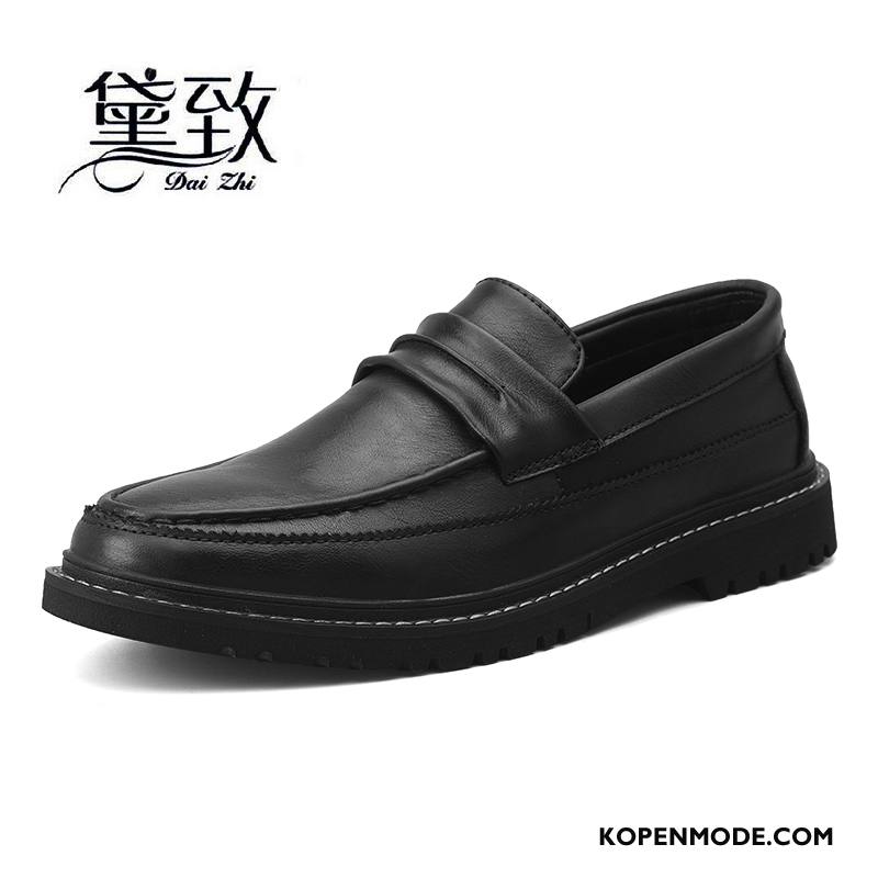 Leren Schoenen Heren Mannen Casual Bedrijf Herfst Slip On Trend Zwart