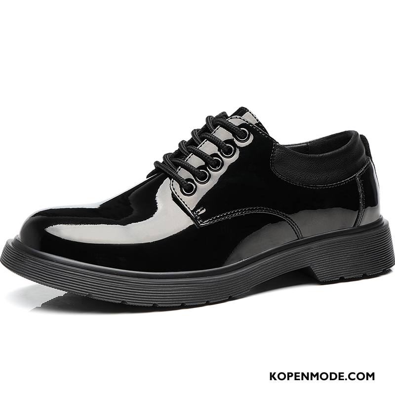 Leren Schoenen Heren Mannen Pailletten Casual Lakleer Ronde Kop Voorjaar Zwart