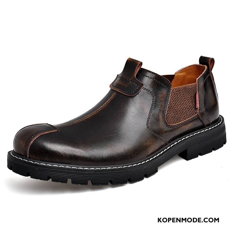 Leren Schoenen Heren Slip On Herfst Groot Cargo Echt Leer Antislip Bruine