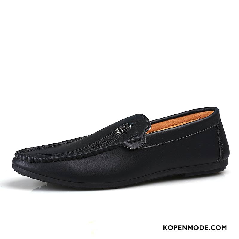 Leren Schoenen Heren Trend Zomer Casual Alle Wedstrijden Mannen Slip On Zwart