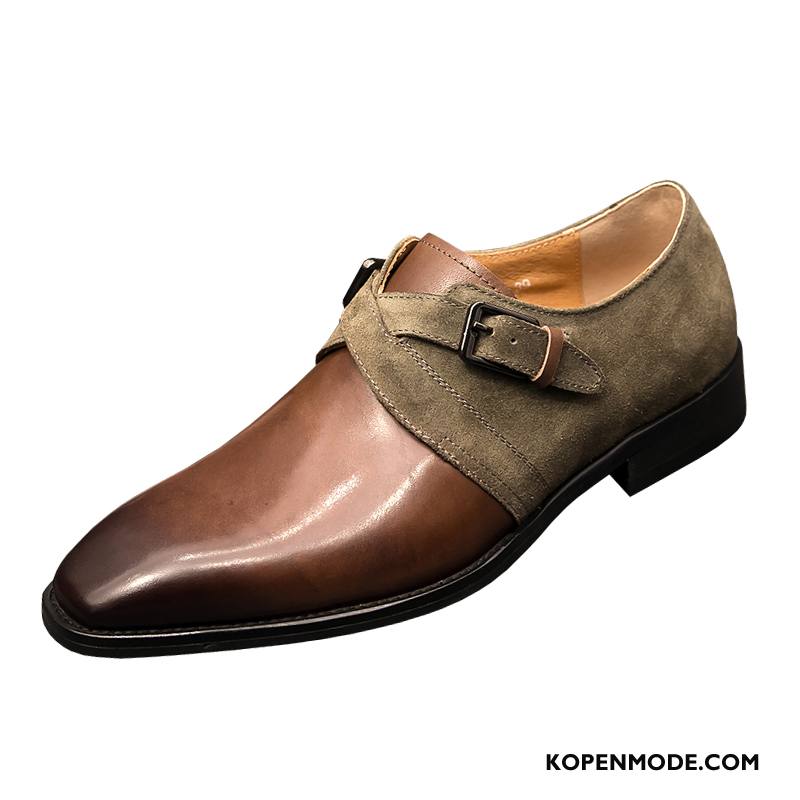 Leren Schoenen Heren Vintage Voorjaar Trend Bedrijf Brits Casual Kaki