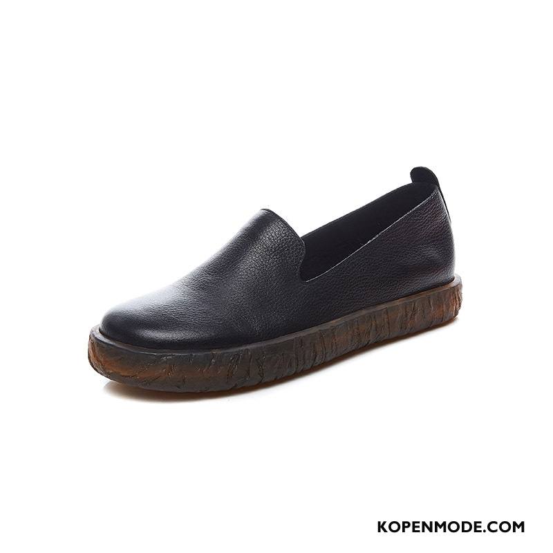 Mocassins Dames 2018 Echt Leer Casual Loafers Voorjaar Plat Wit Zwart