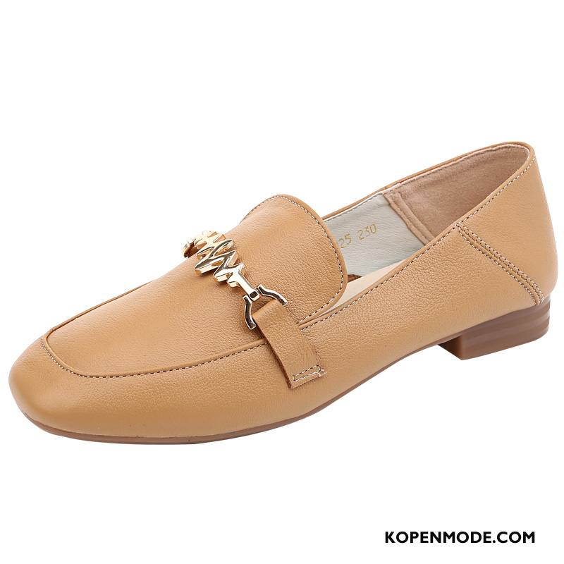 Mocassins Dames Bootschoenen Plat Slip On Loafers Leren Schoenen Vrouwen Geel