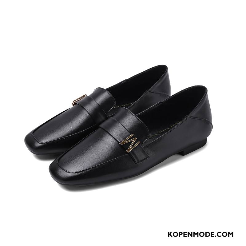 Mocassins Dames Brits Leren Schoenen Loafers Grote Maten Bootschoenen Slip On Zwart