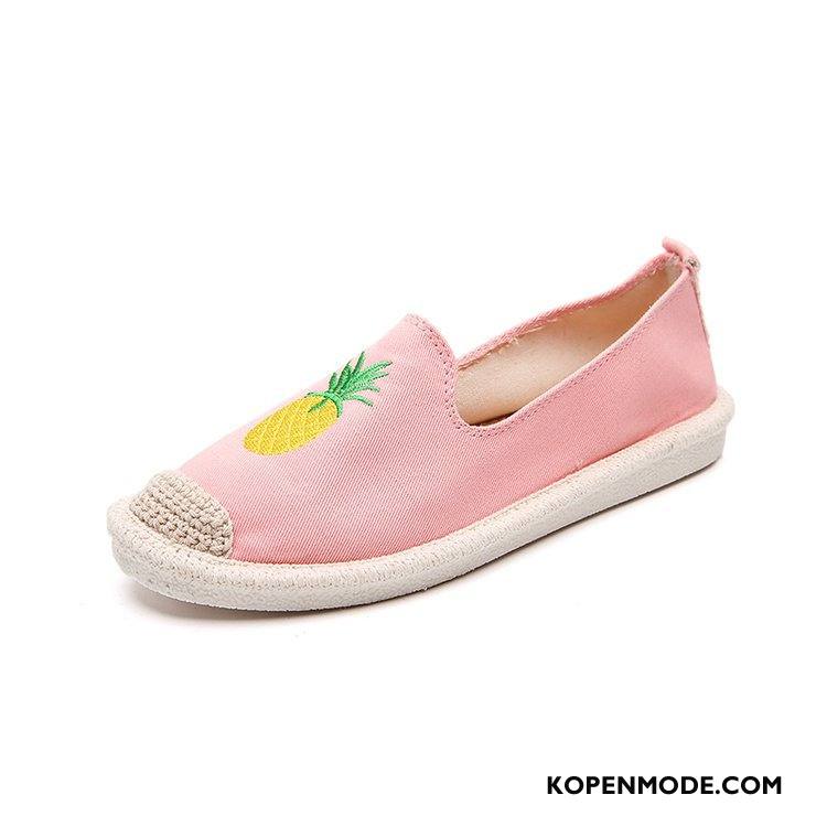 Mocassins Dames Casual Plat Stro Canvas Schoenen Voorjaar Roze