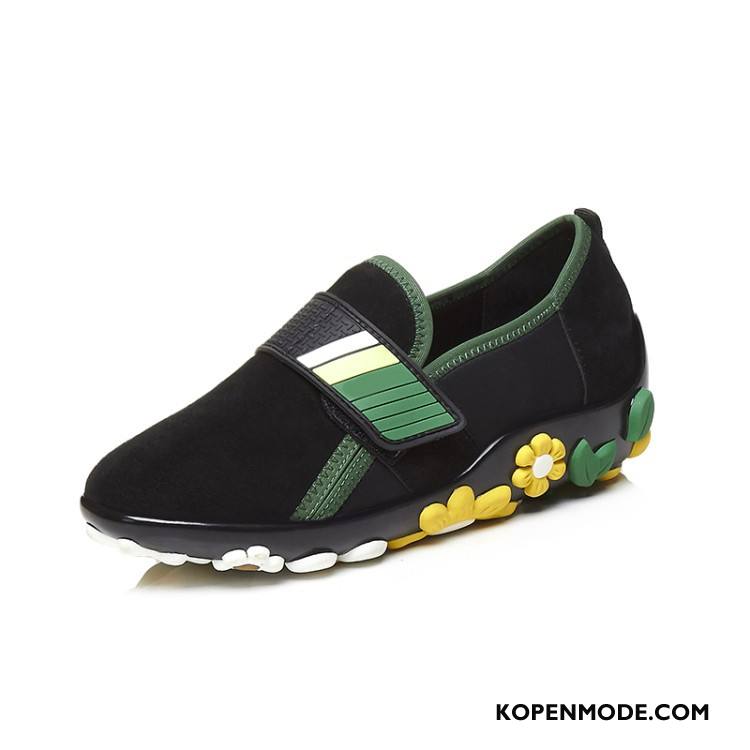 Mocassins Dames Europa Bloemen Mode Schoenen Loafers Leer Zwart