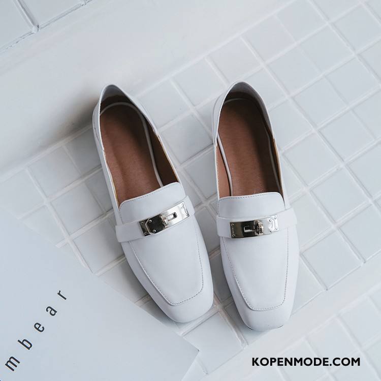 Mocassins Dames Leer Echt Leer Comfortabele Vrouwen Loafers Schoenen Wit