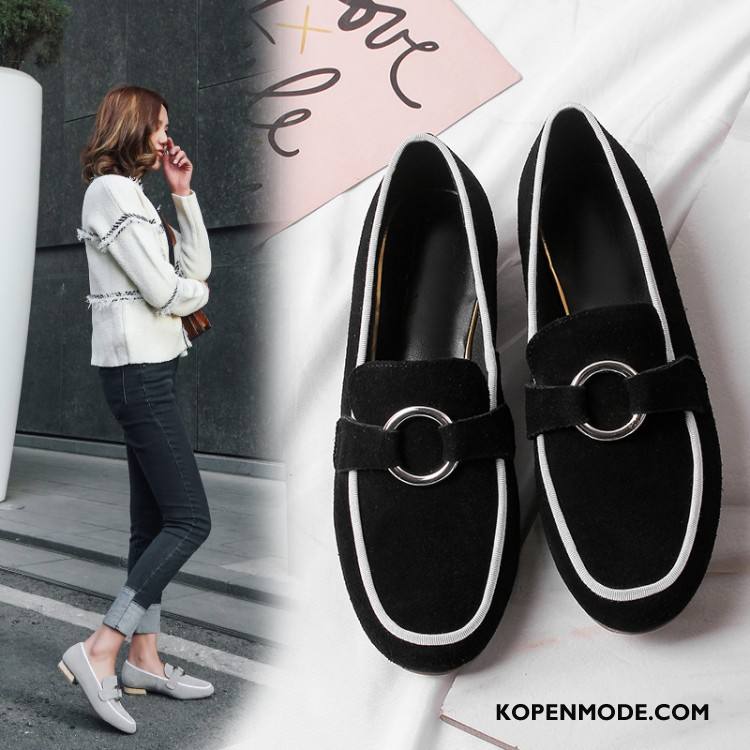 Mocassins Dames Loafers Pumps Schapenleer Plat Echt Leer Rood Zwart