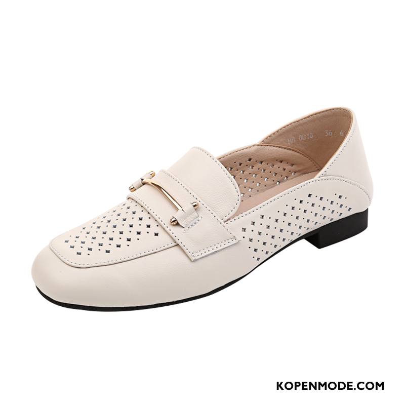 Mocassins Dames Plat Bootschoenen Kant Zomer Echt Leer Pumps Beige