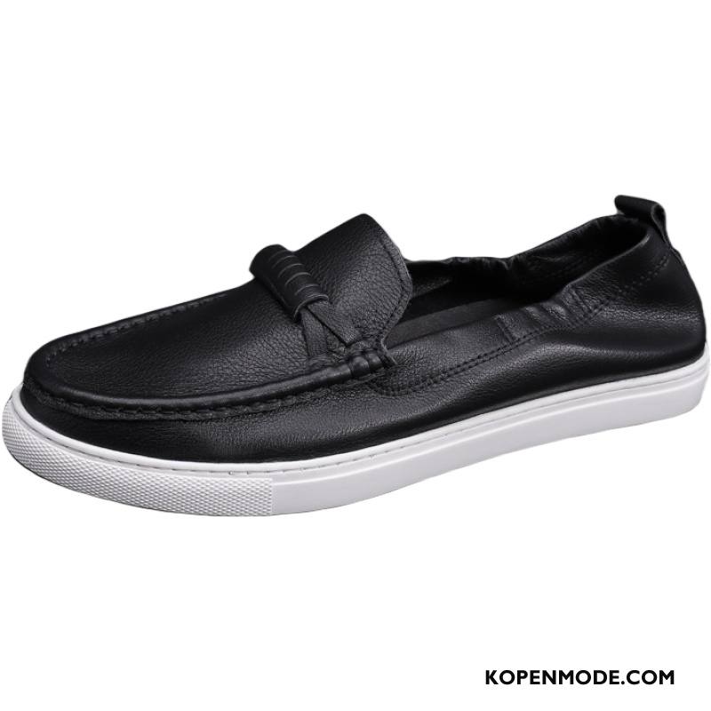 Mocassins Heren Bootschoenen Casual Echt Leer Leren Schoenen Slip On Loafers Zwart