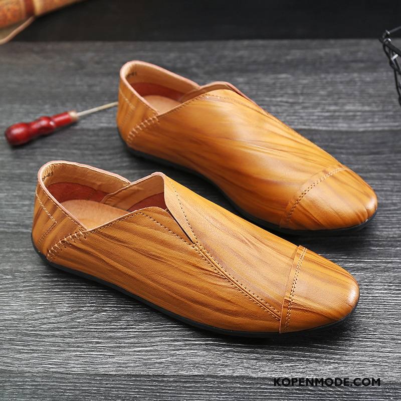 Mocassins Heren Casual Loafers Vier Seizoenen Schoenen Echt Leer Mannen Geel Bruine