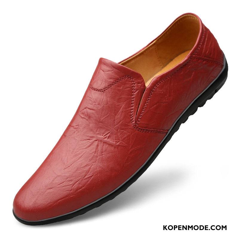 Mocassins Heren Casual Persoonlijk Echt Leer Zomer Bootschoenen Slip On Rode Wijn