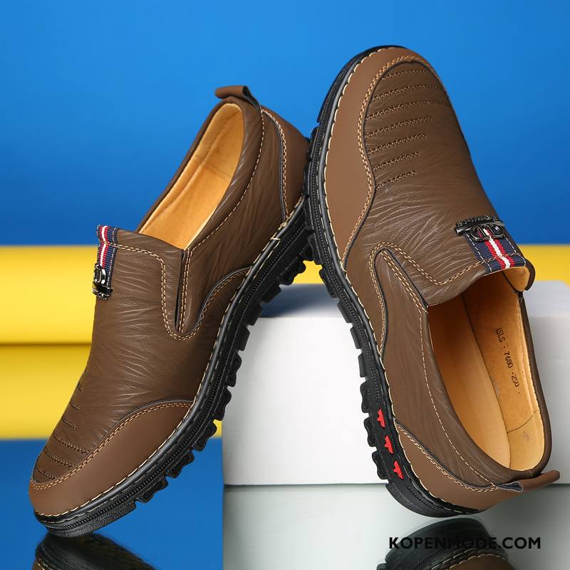 Mocassins Heren Casual Vier Seizoenen Slip On Leren Schoenen Mannen Antislip Bruine