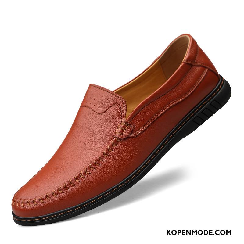 Mocassins Heren Jeugd Casual Mannen Zachte Zolen Leren Schoenen Bootschoenen Rood Bruine