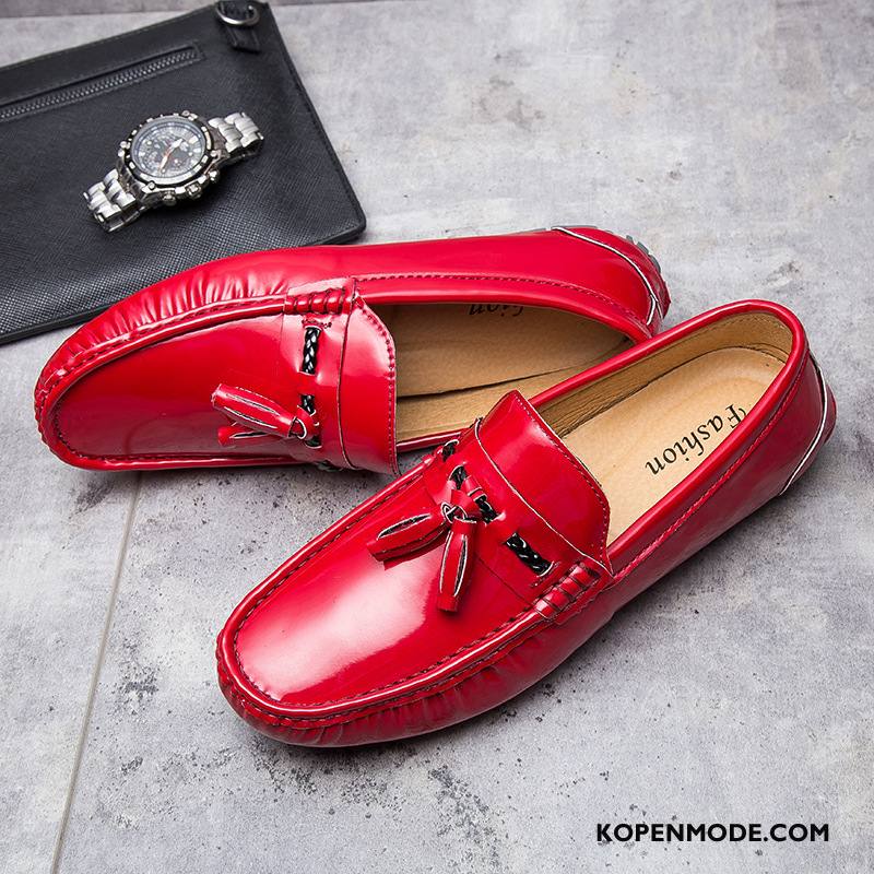 Mocassins Heren Kwastjes Slip On Trend Pailletten Lakleer Bootschoenen Rood