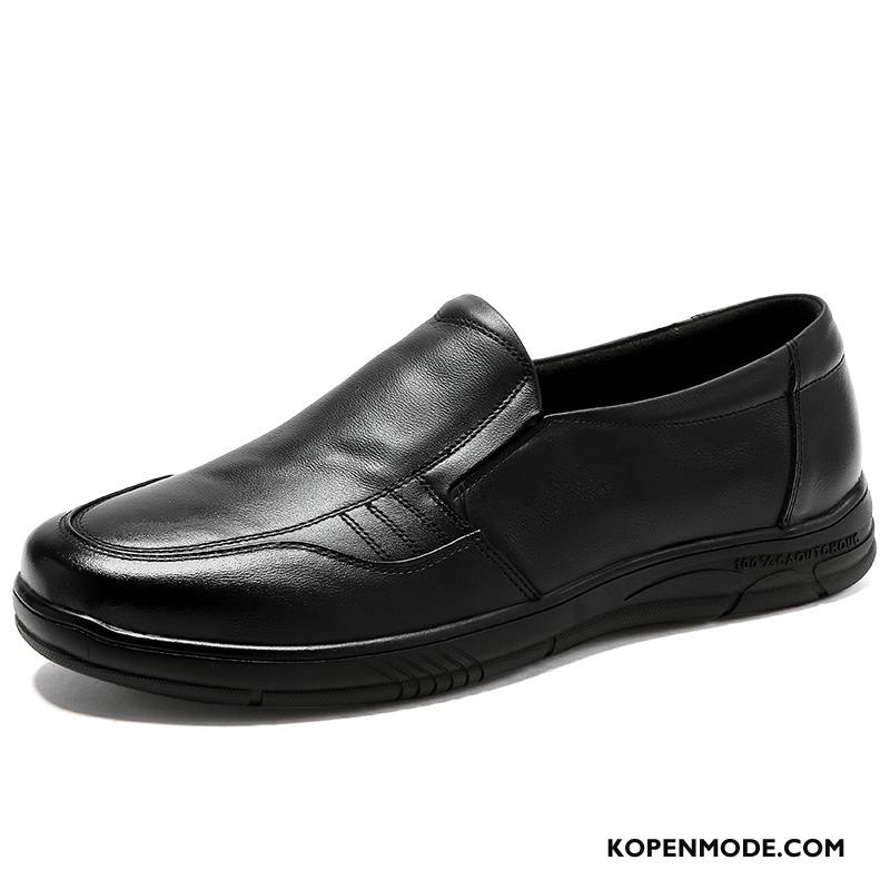 Mocassins Heren Leren Schoenen Bedrijf Dikke Zool Casual Slip On Brits Zwart