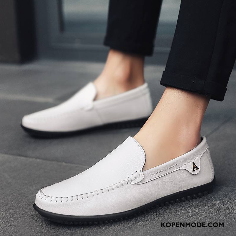 Mocassins Heren Loafers Casual Bootschoenen Sleehak Mannen Echt Leer Wit