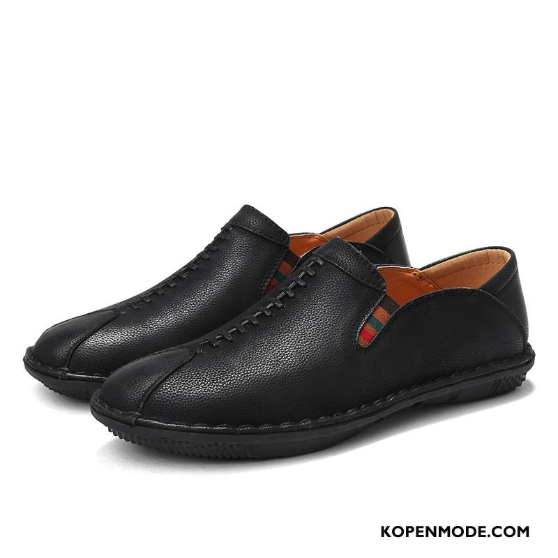 Mocassins Heren Loafers Leren Schoenen Echt Leer Skateboard Schoenen Slip On Naad Zwart