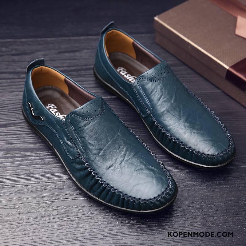 Mocassins Heren Slip On Loafers Zachte Zolen Leer Mannen Casual Blauw