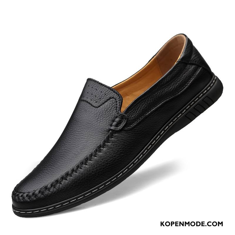 Mocassins Heren Trend Ademende Casual Leren Schoenen Mannen Slip On Zwart