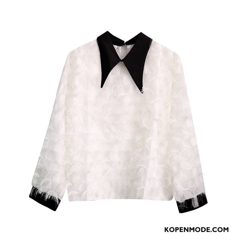 Overhemden Dames 2018 Pullover Mode Elegante Verbinding Casual Effen Kleur Wit