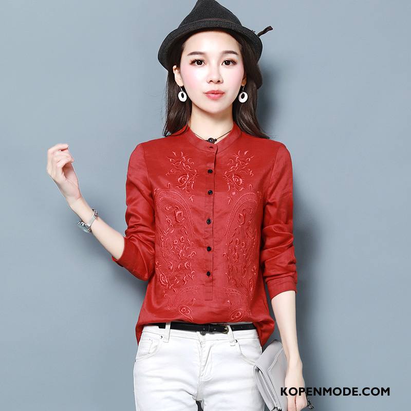 Overhemden Dames Blouse Overhemd Elegante Trend Zoet Herfst Eenvoudige Rood