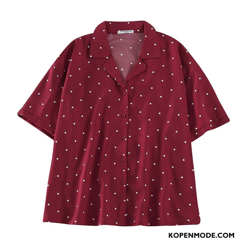 Overhemden Dames Blouse Overhemd Losse Zomer Nieuw Eenvoudige Pak Rood