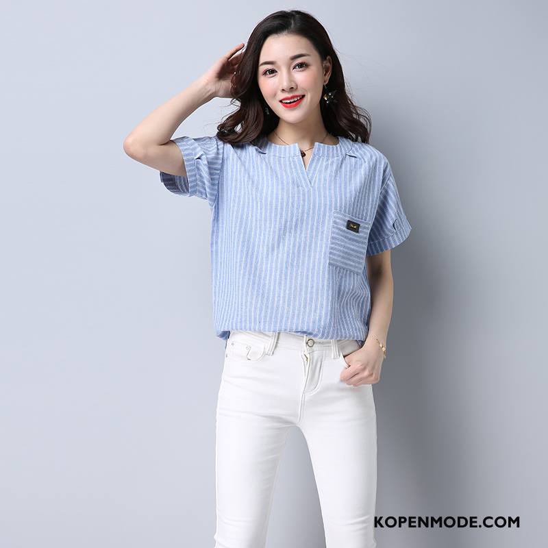 Overhemden Dames Blouse Overhemd Mode Elegante Korte Mouw Zomer 2018 Blauw