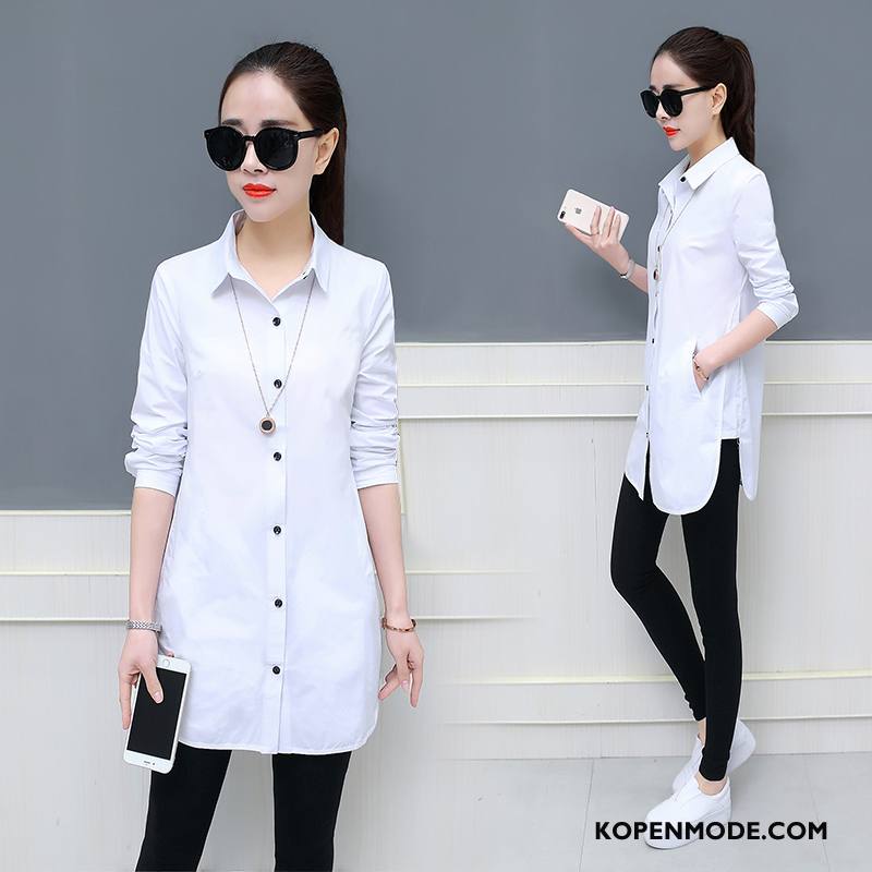 Overhemden Dames Eenvoudige Mode Casual Elegante Trend Voorjaar Effen Kleur Wit