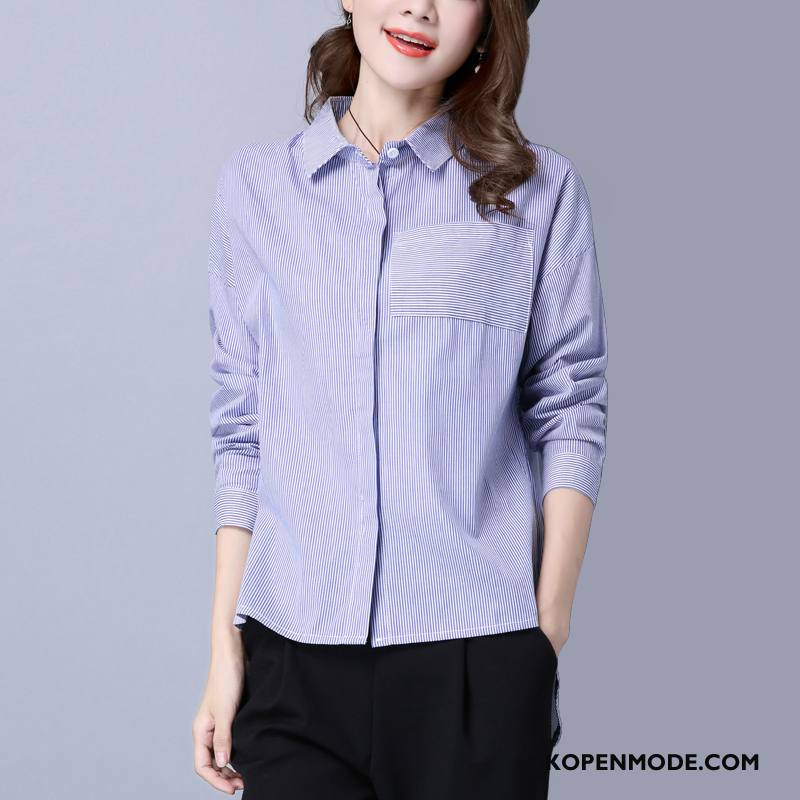 Overhemden Dames Elegante Mode Voorjaar Vierkante Hals Blouse Overhemd Lange Mouwen Blauw