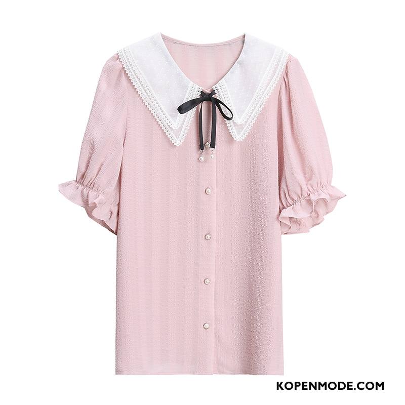 Overhemden Dames Jasje Zoet Super Chiffon Vers Zomer Roze