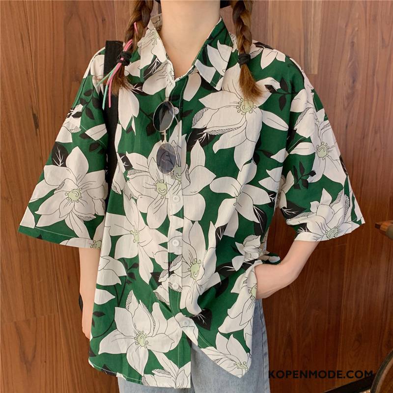 Overhemden Dames Korte Mouw Student Mini Vrouwen Ontwerp Vintage Groen
