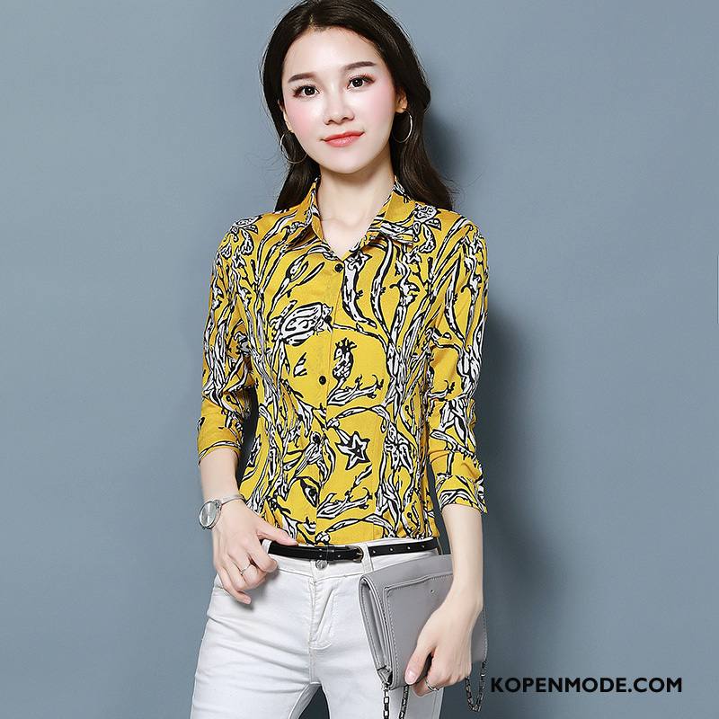 Overhemden Dames Lang Blouse Overhemd Mode 2018 Herfst Elegante Geel