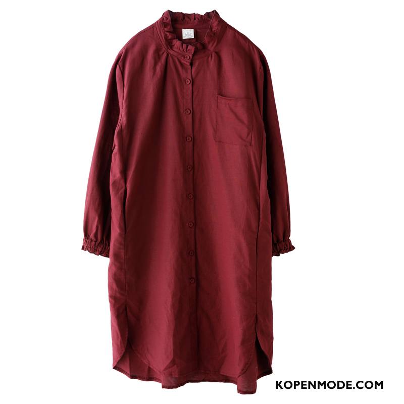 Overhemden Dames Lange Mouwen Blouse Overhemd Voorjaar Trend Elegante Losse Rood