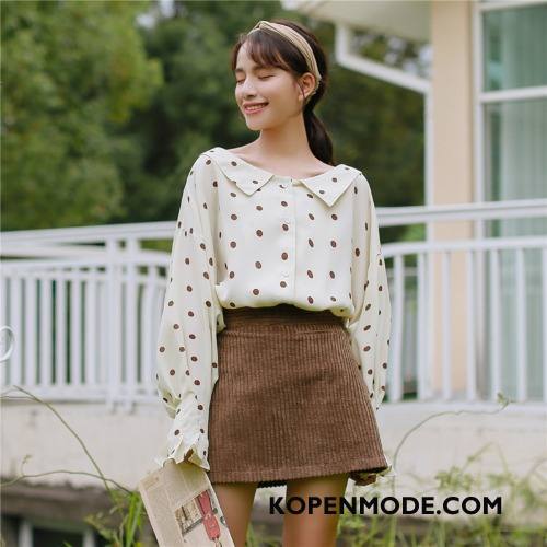 Overhemden Dames Mini Blouse Overhemd Nieuw Ontwerp Voorjaar Herfst Beige