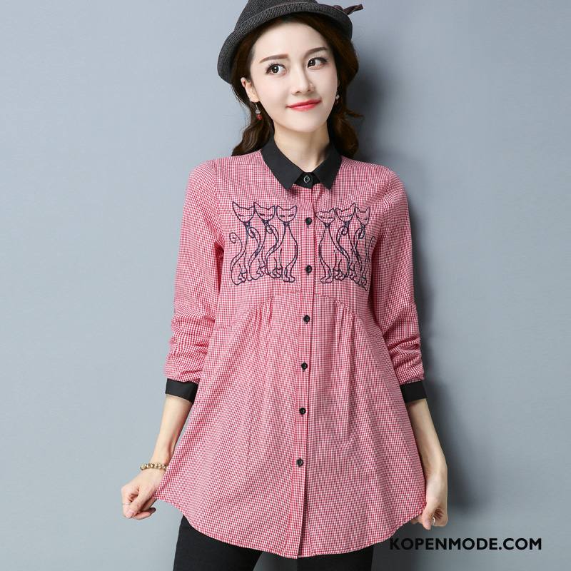 Overhemden Dames Mode Slim Fit Verbinding Bedrukken 2018 Voorjaar Roze