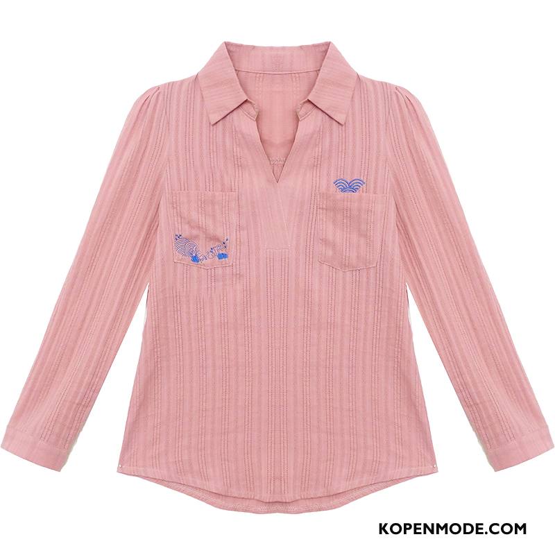 Overhemden Dames Vintage Mini Bovenkleding Onderhemd Ontwerp Blouse Overhemd Roze