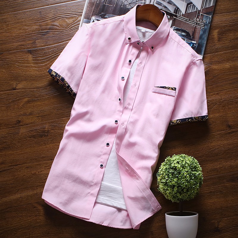 Overhemden Heren Casual Zomer Slim Fit Nieuw Jasje Grote Maten Roze Rood Effen Kleur