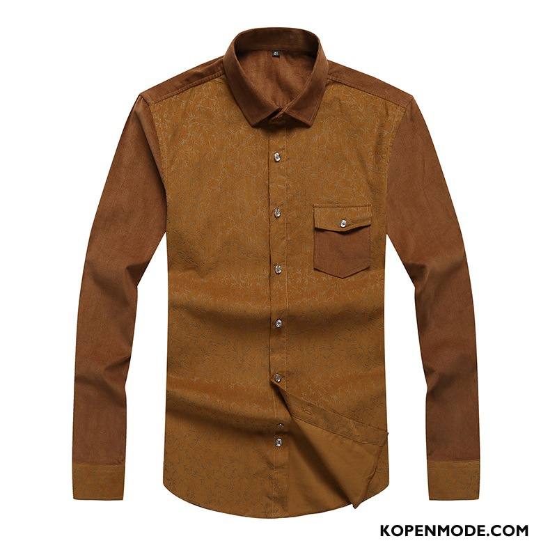 Overhemden Heren Herfst Warme Bedrijf Slim Fit Corduroy Onderhemd Bruine