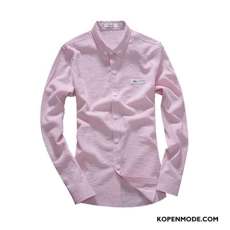 Overhemden Heren Jeugd Bedrijf Voorjaar Herfst Verbinding Slim Fit Roze Rood