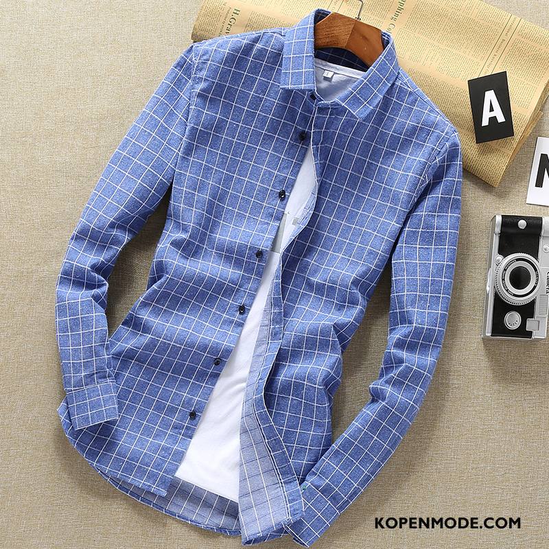 Overhemden Heren Jeugd Trend Herfst Comfortabele Lange Mouwen Slim Fit Blauw