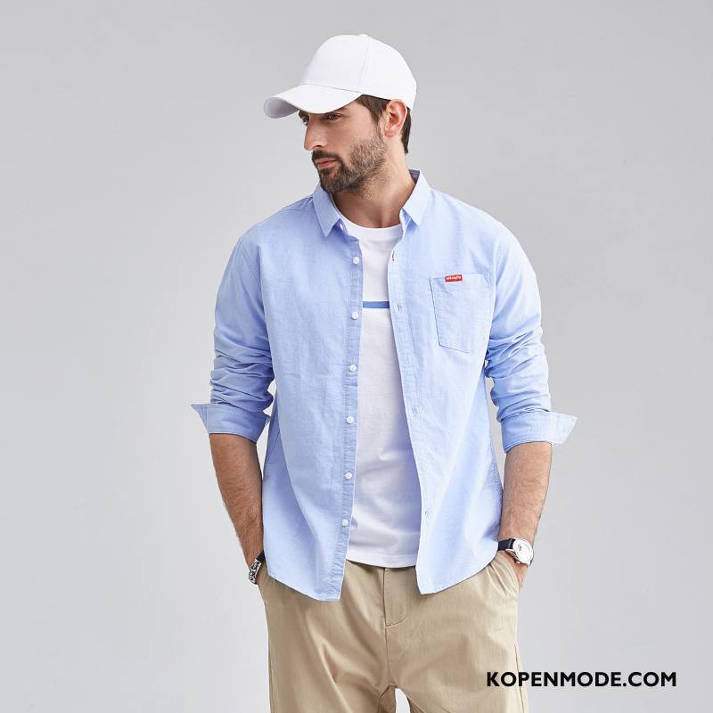 Overhemden Heren Mannen Trend Eenvoudige Jas Casual Zomer Blauw